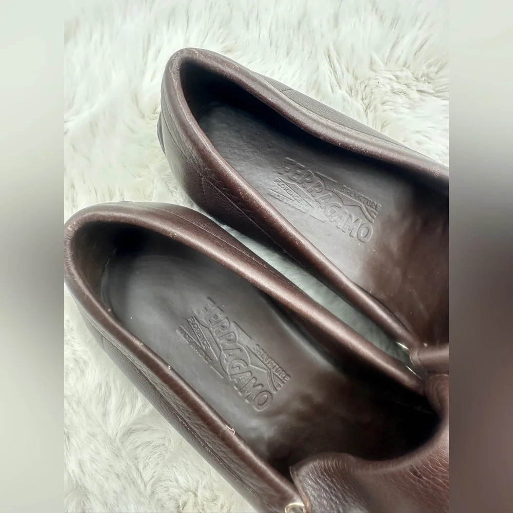 Salvatore Ferragamo tassel loafer brown pebble leather‎ dress shoes 11.5 D
